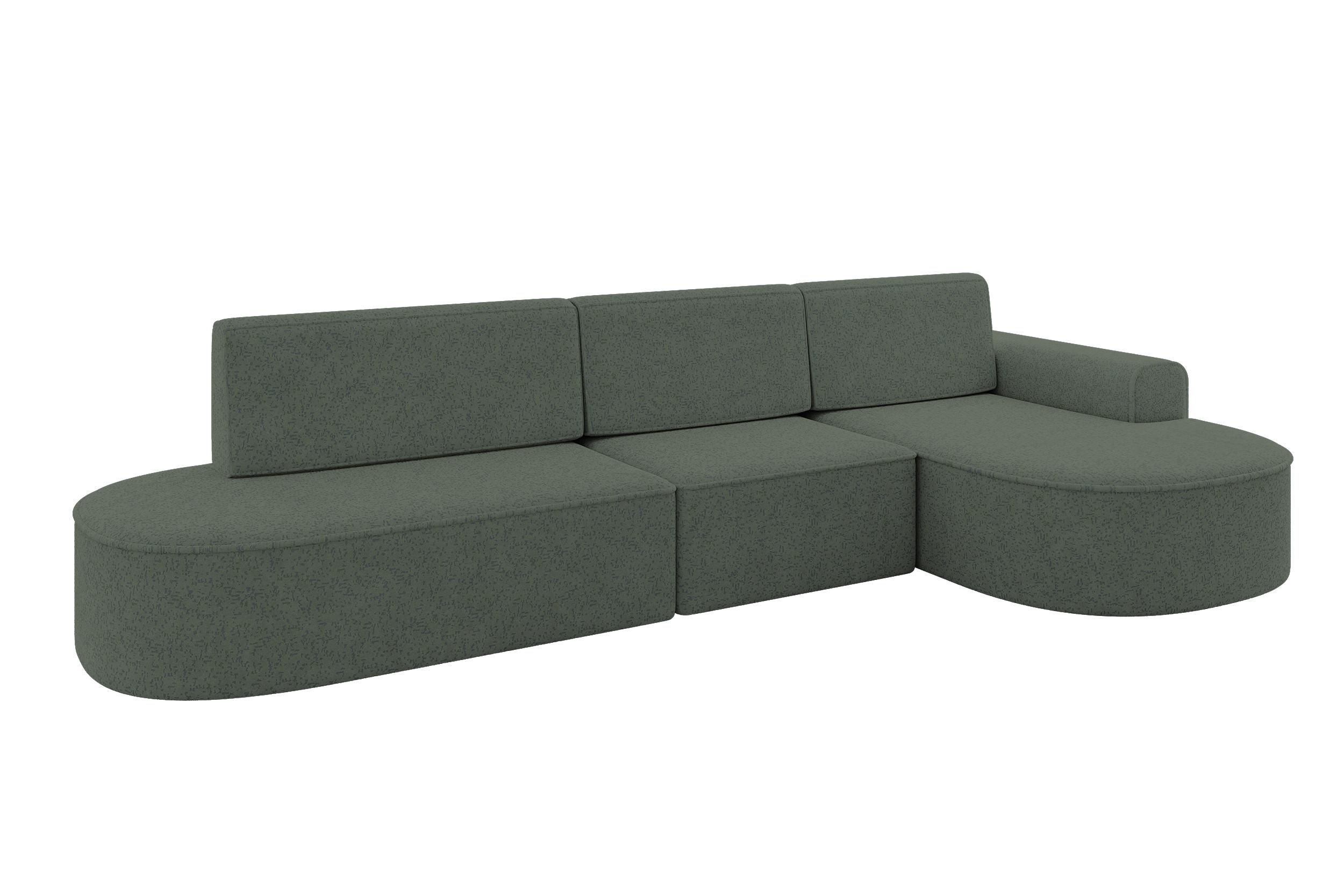 ECKSOFA mit Schlaffunktion Ottomane RECHTS MARI L2-S 368X167X85 Grün Velours - Schwarz/Hellgrün, Holzwerkstoff/Kunststoff (167/368cm) - ALTDECOR