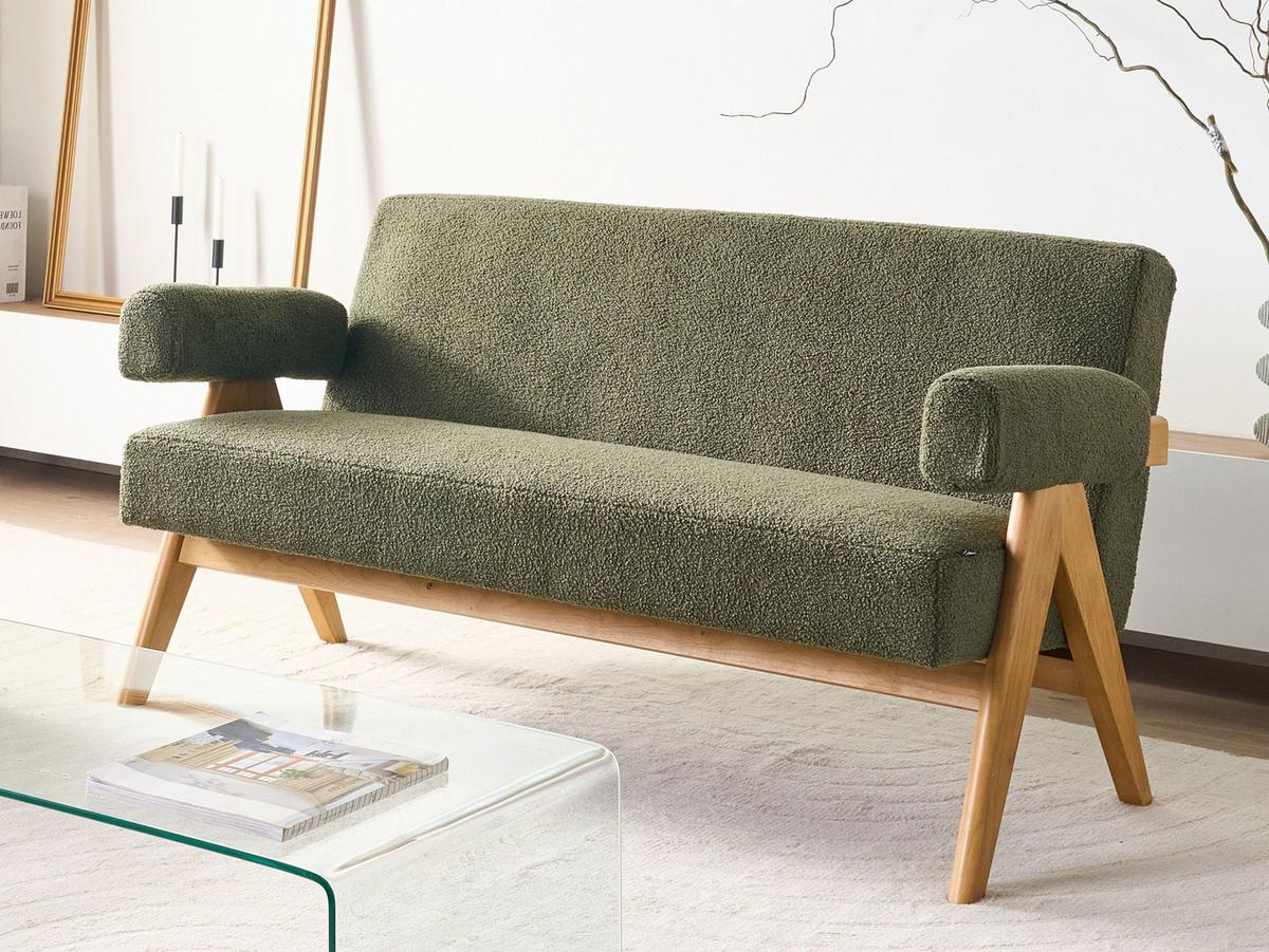 2-SITZER-SOFA Bouclé Grün/Hellbraun Tamre - Braun/Grün, Textil (148/79/78cm) - Beliani