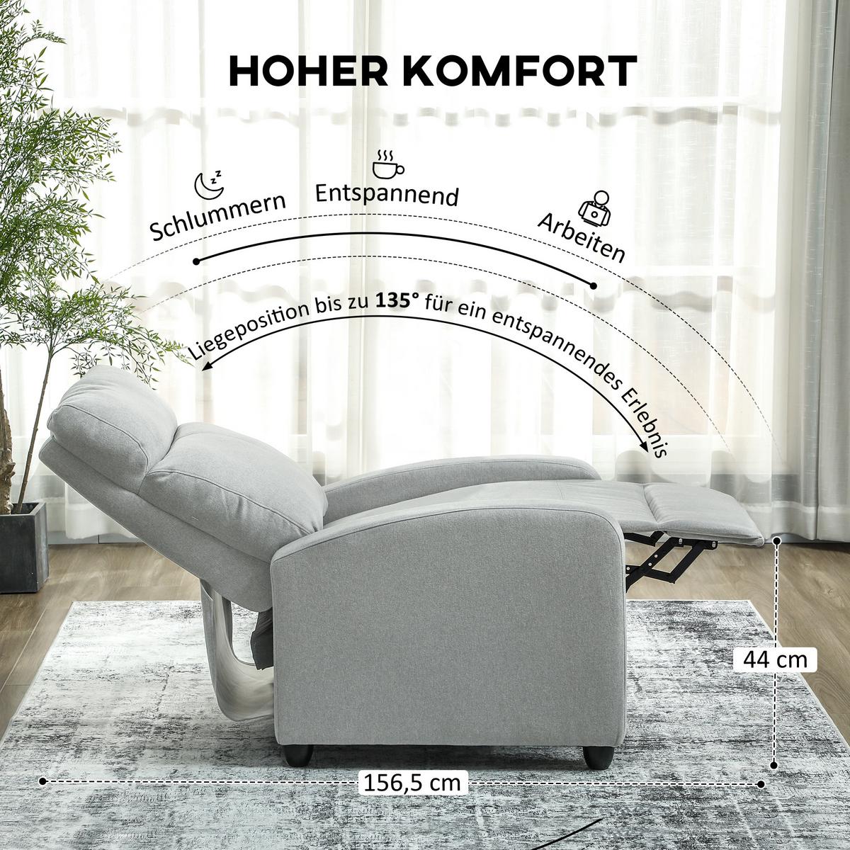 RELAXSESSEL Polyester Stahl Hellgrau - Hellgrau, Textil/Metall (88/101/69cm) - HOMCOM