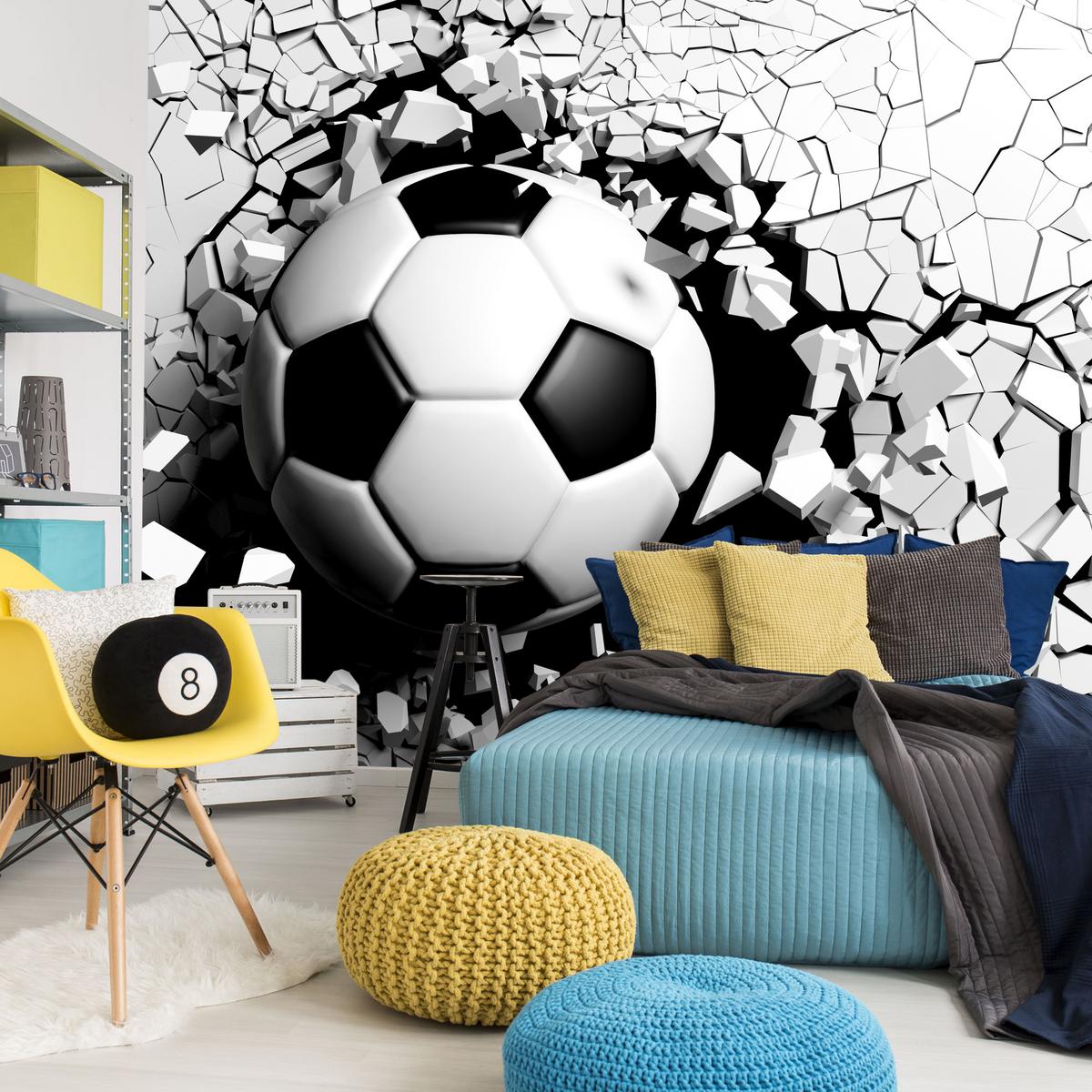 FOTOTAPETE für Wohnzimmer Fußball Betonwand Riss 150x105 - Schwarz/Weiß, Papier (150/105cm) - Muralo