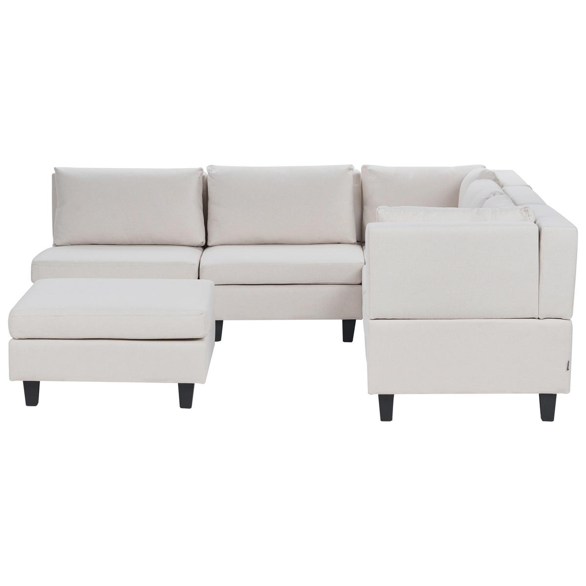 ECKFSOFA Modul 5-Sitzer linksseitig Hellbeige Stoff mit Ottomane Unstad - Beige/Schwarz, Textil (228/228cm) - Beliani