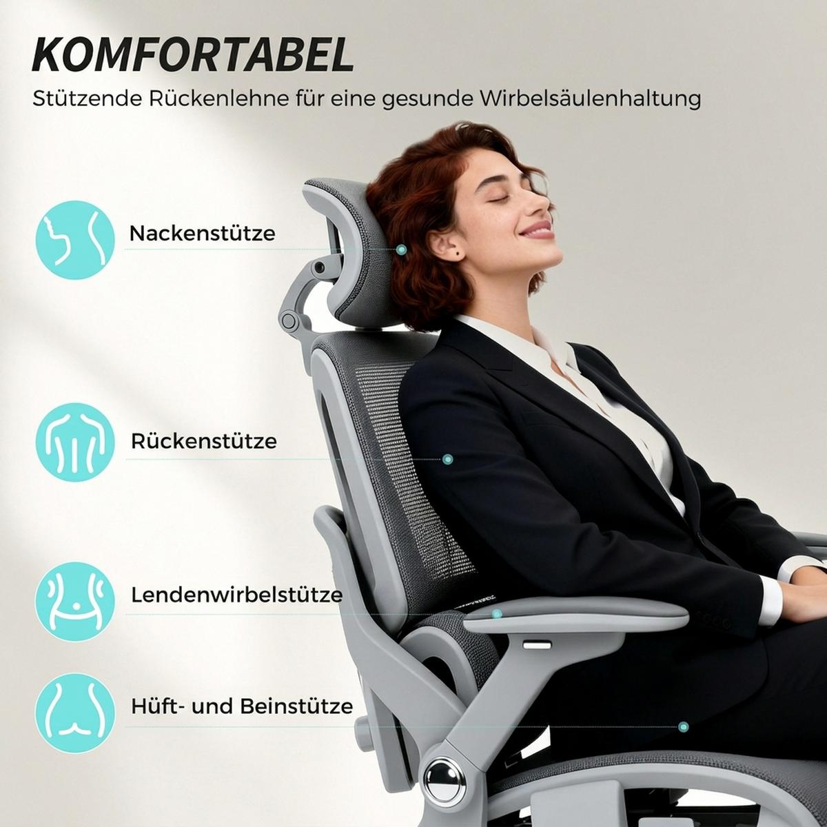 BÜROSTUHL Mesh 100 Polyester Grau - Silberfarben/Grau, Kunststoff/Textil (67/132/74cm) - HOMCOM