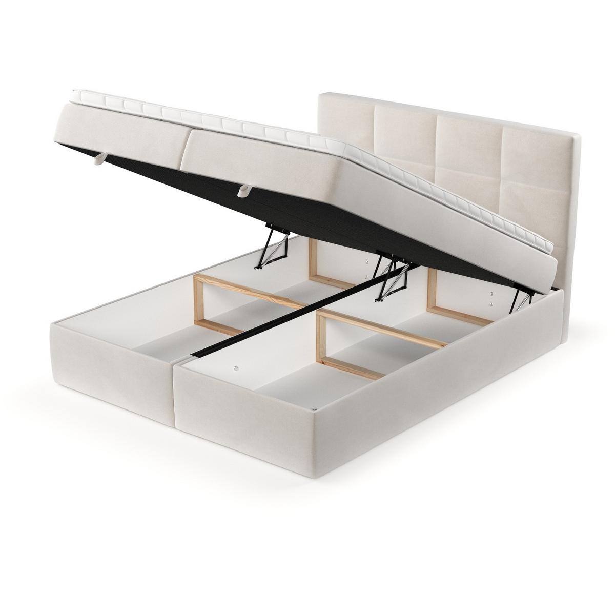 BOXBETT Velto 140/200 cm Creme im Paros Stoff - Creme/Schwarz, Holz/Holzwerkstoff (140/200cm) - AltaBeds