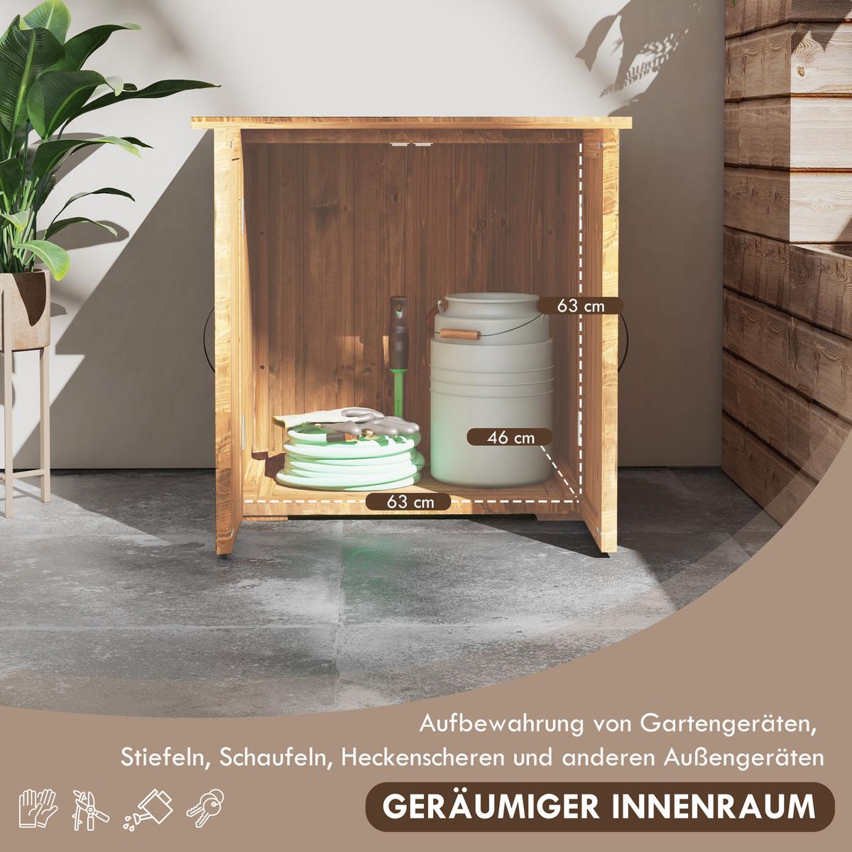GARTENSCHUPPEN, Holz-Geräteschrank, Wetterfest, Doppeltür, für Garten, Balkon, Braun - Braun, Holz (55/72/77cm) - Outsunny