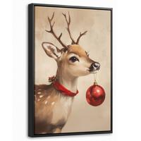 LEINWAND Bilder mit Rahmen - Weihnachten - Hirsch - Geweih - Weihnachtskugel - Rentier - 20x30 - Hellbraun, Textil (20/30cm) - MuchoWow
