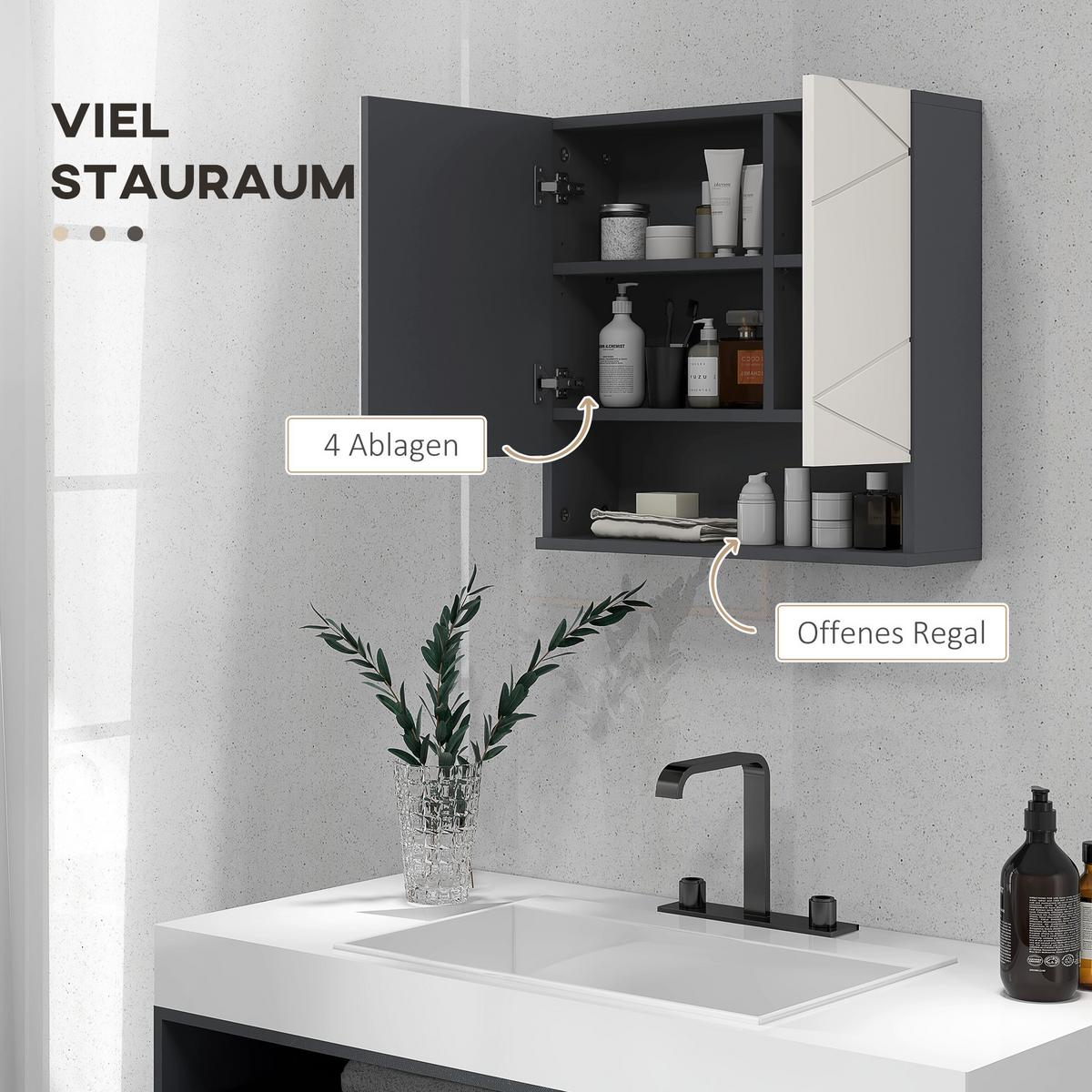 SPIEGELSCHRANK Spanplatte Glas Grau - Grau, Holzwerkstoff (55/55/17cm) - Kleankin