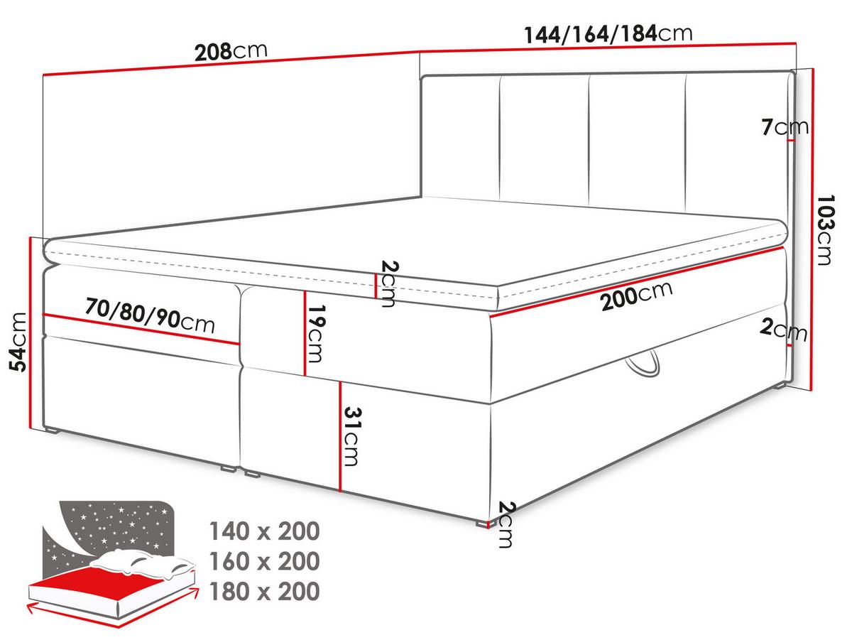 BOXBETT Rebos - H3 - Grau, Holz/Textil (160/200cm) - MIRJAN24