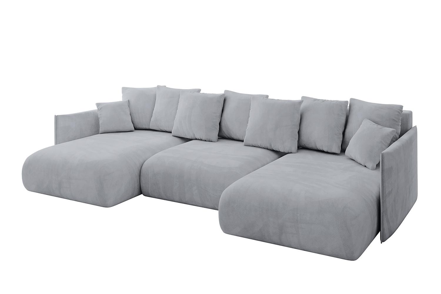 WOHNLANDSCHAFT mit Schlaffunktion und Bettkasten ONESK-U 317x177x72 Hellgrau Velours - Titanfarben, Holzwerkstoff/Kunststoff (317/72/177cm) - ALTDECOR