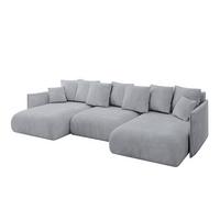 WOHNLANDSCHAFT mit Schlaffunktion und Bettkasten ONESK-U 317x177x72 Hellgrau Velours - Titanfarben, Holzwerkstoff/Kunststoff (317/72/177cm) - ALTDECOR