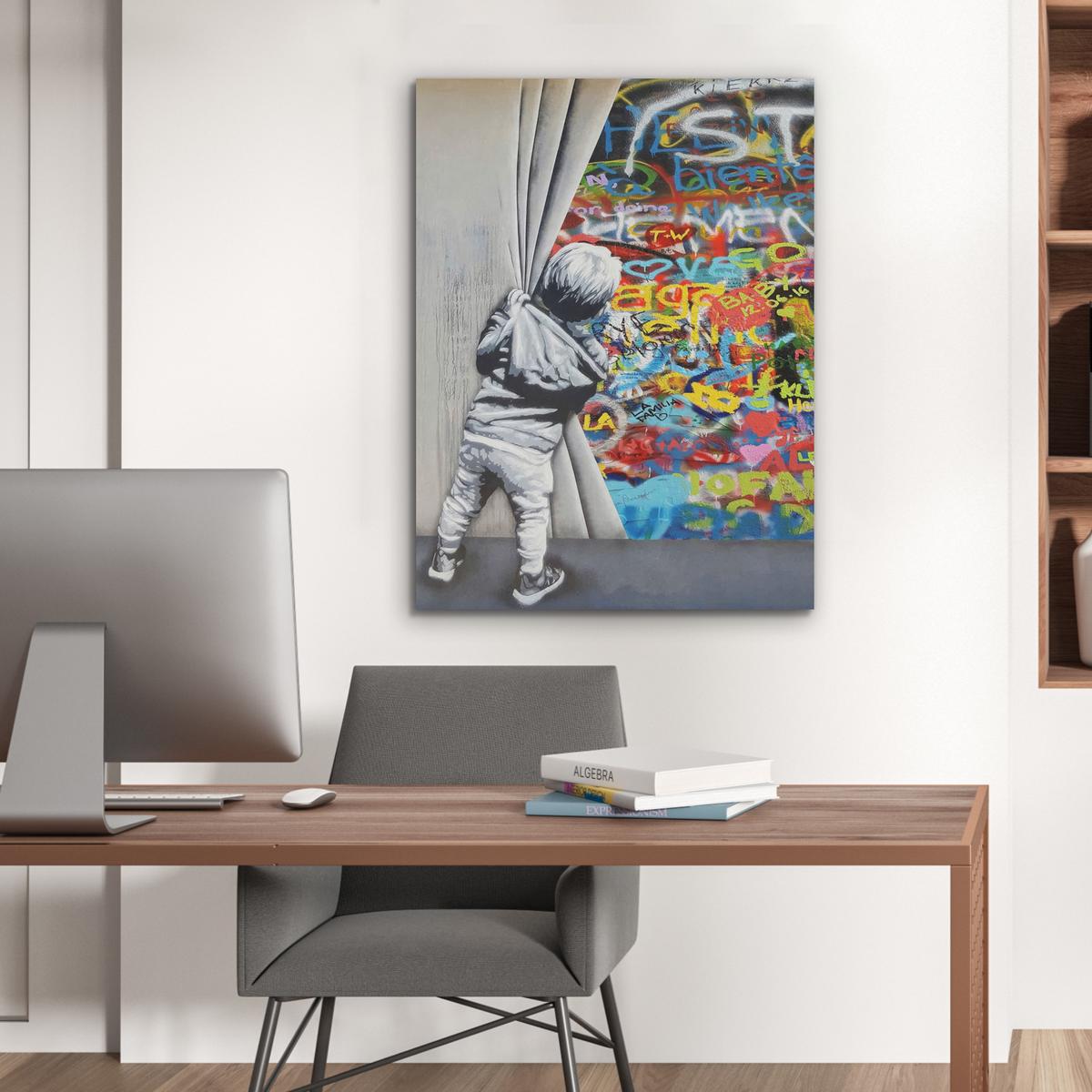 AKUSTIKBILD Graffiti - Junge - Ilussie - Straßenkunst Wandbilder 60x80 cm - Hellgrau, Textil (60/80/0.9cm) - MuchoWow