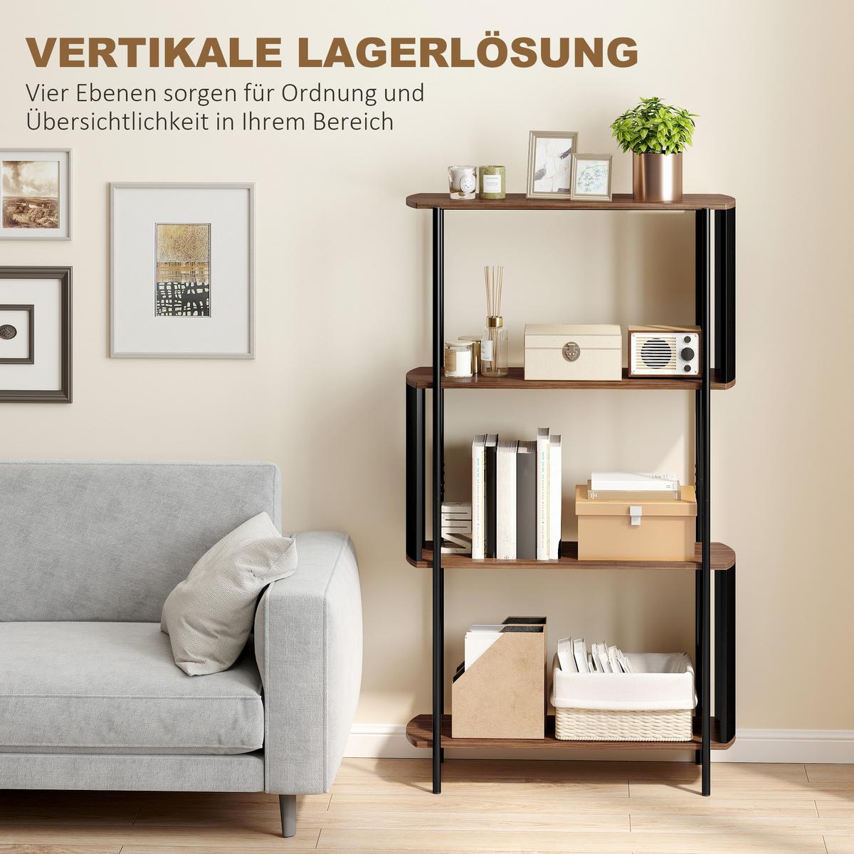 STANDREGAL MDF Stahl Braun - Schwarz/Braun, Holzwerkstoff/Metall (30/141/80cm) - HOMCOM