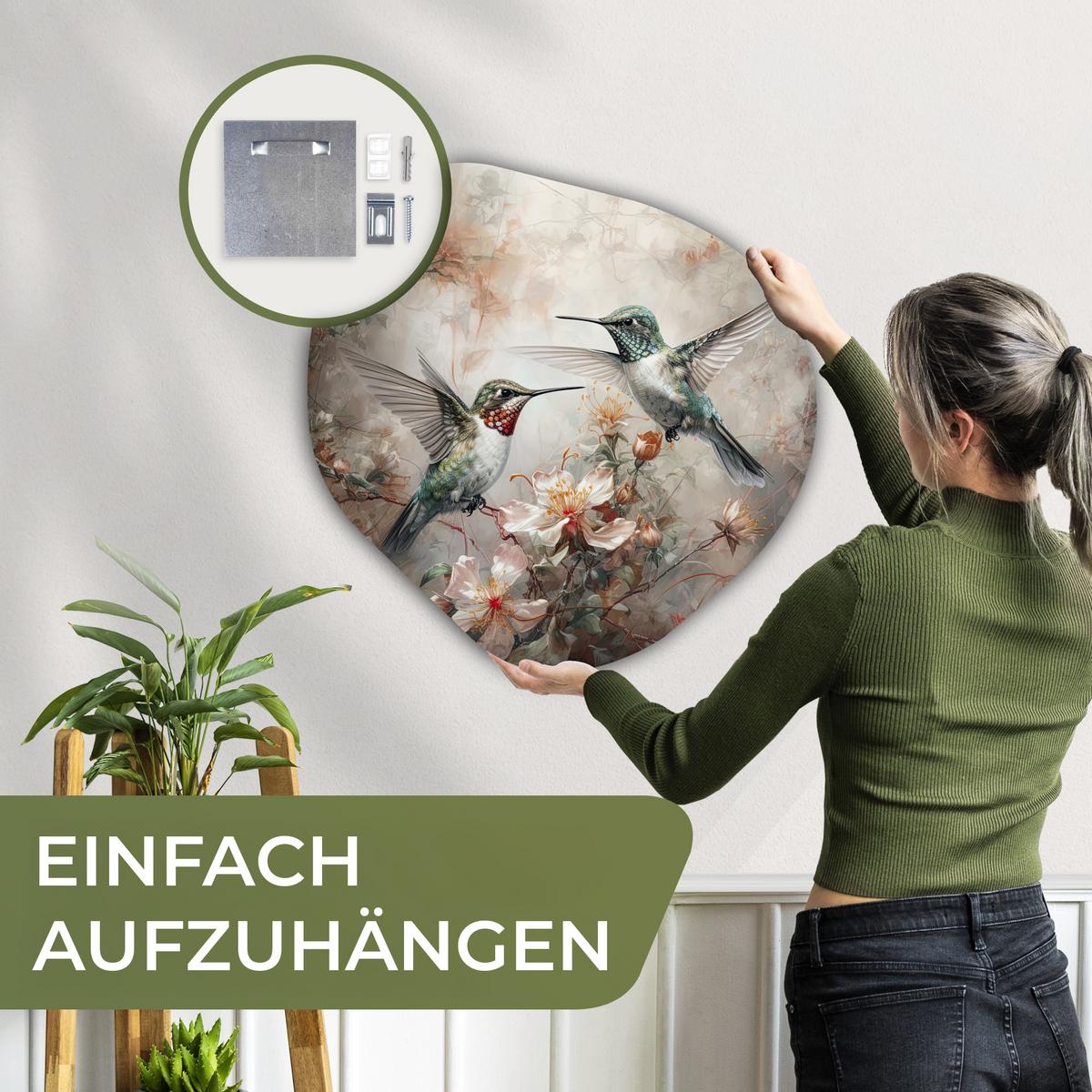 WANDBILD Kolibri - Vögel - Blumen - Pflanzen Wandbild 60x60 cm - Hellgrün, Kunststoff (60/60cm) - MuchoWow