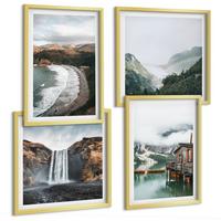BILDER SET 4er Set - 50x50 cm & 40x60 cm Goldrahmen - Bergstrände Wolken Wasser - Goldfarben, Kunststoff (50/50cm) - TULUP