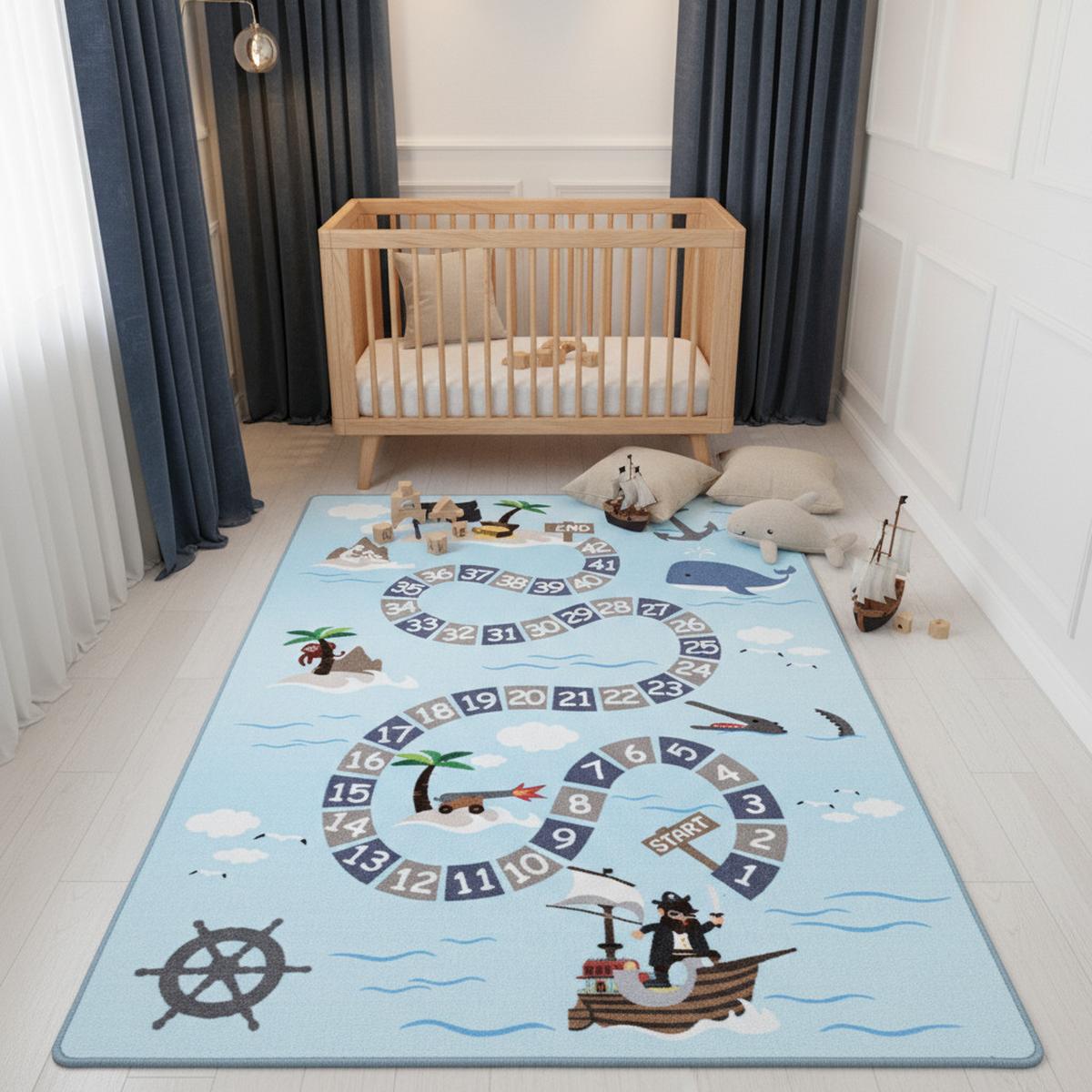 SPIELTEPPICH TRAUN in Blau, mit Piraten-Motiv, 100 x 150 cm - Blau, Textil (100/150cm) - KADIMA DESIGN