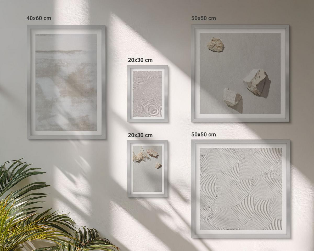 BILDER SET 5er Set - 50x50 cm & 20x30 cm & 40x60 cm Silberner Rahmen - Boho-Textur aus Sandsteinen - Silberfarben, Kunststoff (40/60cm) - TULUP