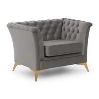 CHESTERFIELD-SESSEL Whitby Grau Samt mit goldenen Füßen - Goldfarben/Grau, Holz/Textil (116/78/82cm) - S-Style Möbel