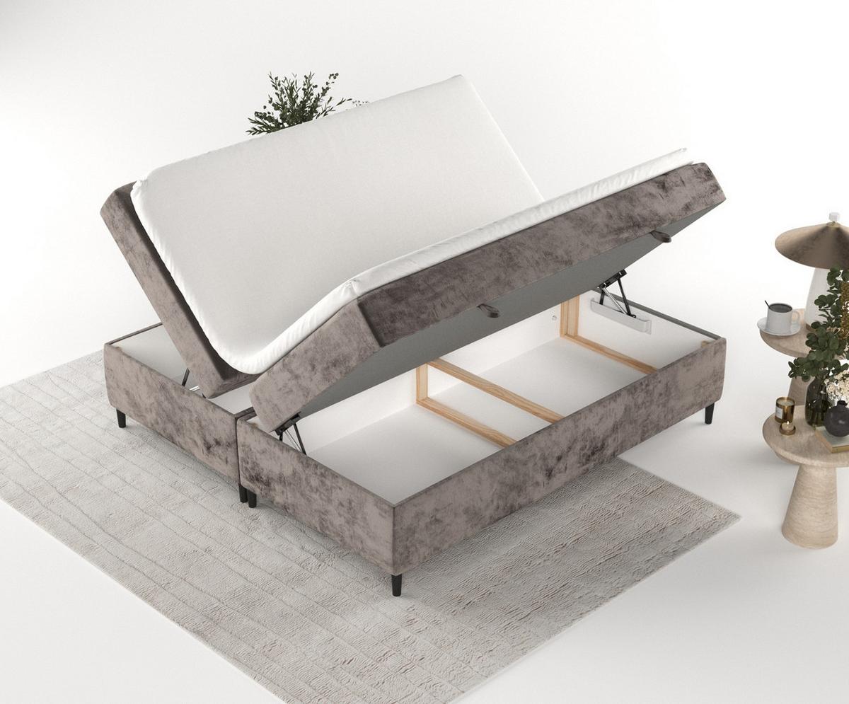 BOXBETT Theo 120/200 cm Braun im Lotta Stoff - Schwarz/Braun, Holz/Holzwerkstoff (120/200cm) - AltaBeds