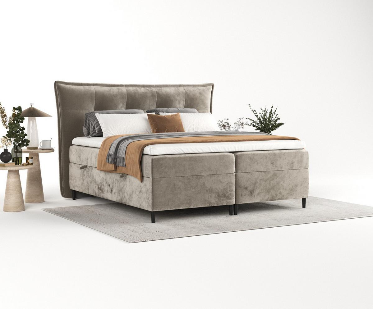 BOXBETT Las Palmas 160/200 cm Beige im Lotta Stoff - Beige/Schwarz, Holz/Holzwerkstoff (160/200cm) - AltaBeds