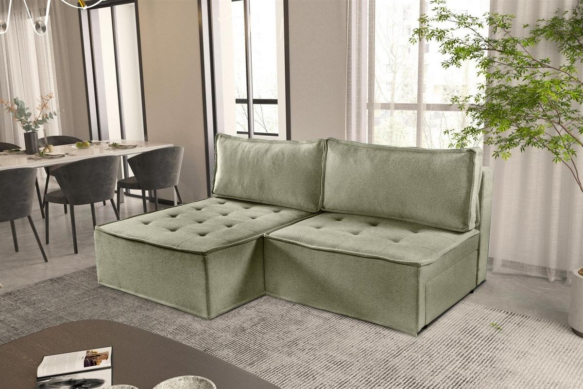 ECKSOFA Schlafsofa Amalia In Raven - Grün, Holzwerkstoff/Textil (200/140cm) - Fun Möbel
