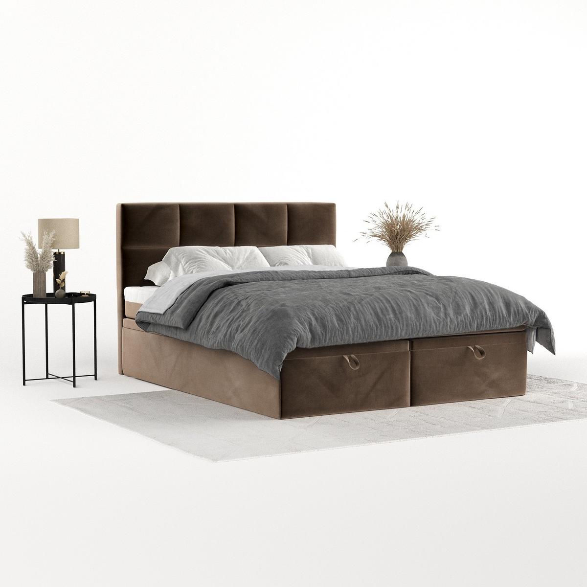 BOXBETT Tessa 140/200 cm Braun im Paros Stoff - Schwarz/Braun, Holz/Holzwerkstoff (140/200cm) - AltaBeds