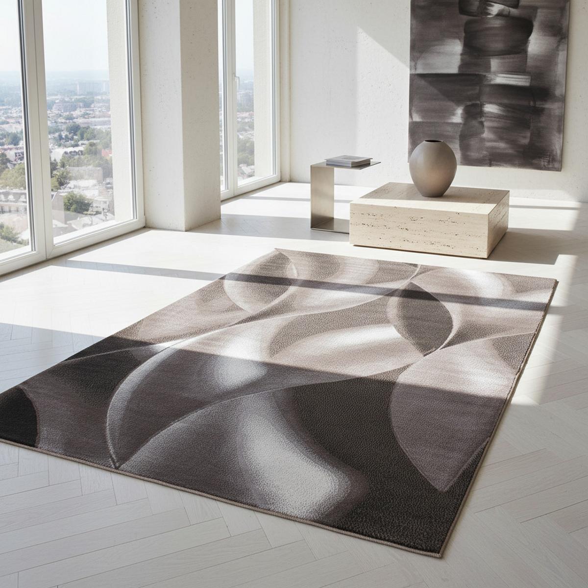 TEPPICH Kurzflor INN in Braun, mit abstraktem Wellenmuster, 140 x 200 cm - Braun, Textil (200/140cm) - KADIMA DESIGN