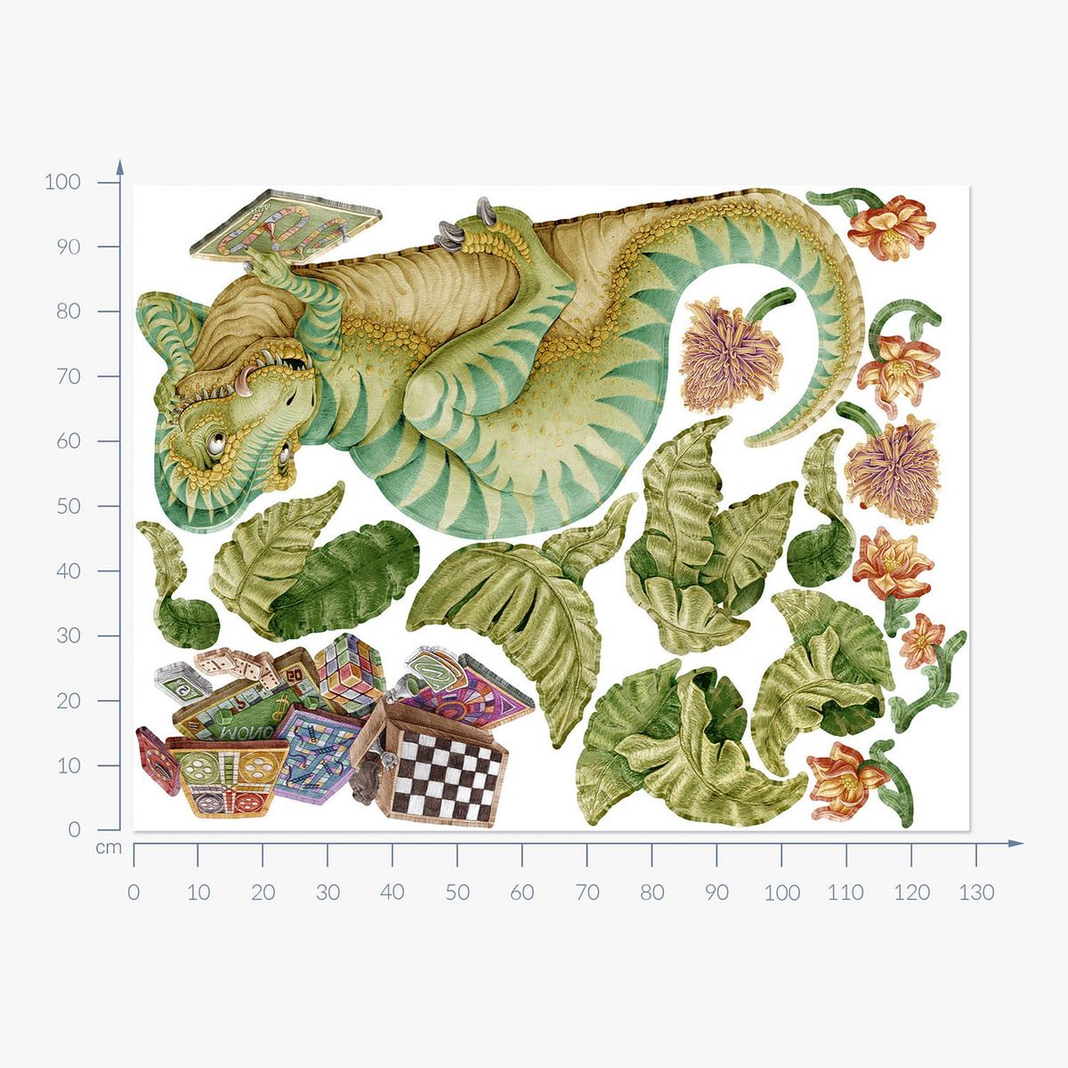WANDAUFKLEBER 100x129cm - Dino mit einem Brettspiel - Multicolor, Kunststoff (100/129/0.1cm) - Wallfluent