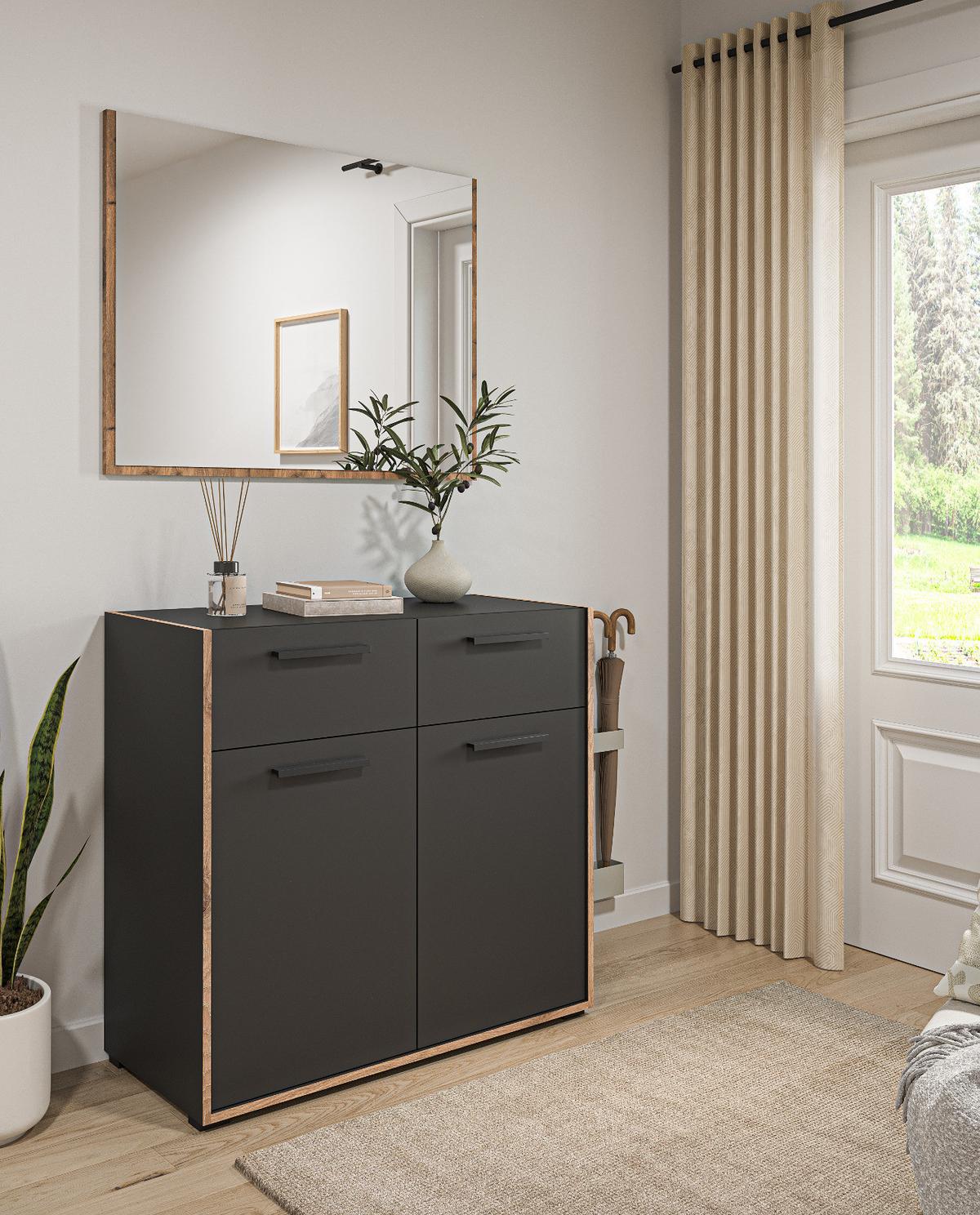 GARDEROBE-SET grau und Nox Eiche, Garderobenkombination 2-teilig, 95 x 189 cm, Salud - Dunkelgrau/Eichefarben, Holzwerkstoff/Kunststoff (95/189/37cm) - Inn.Furn