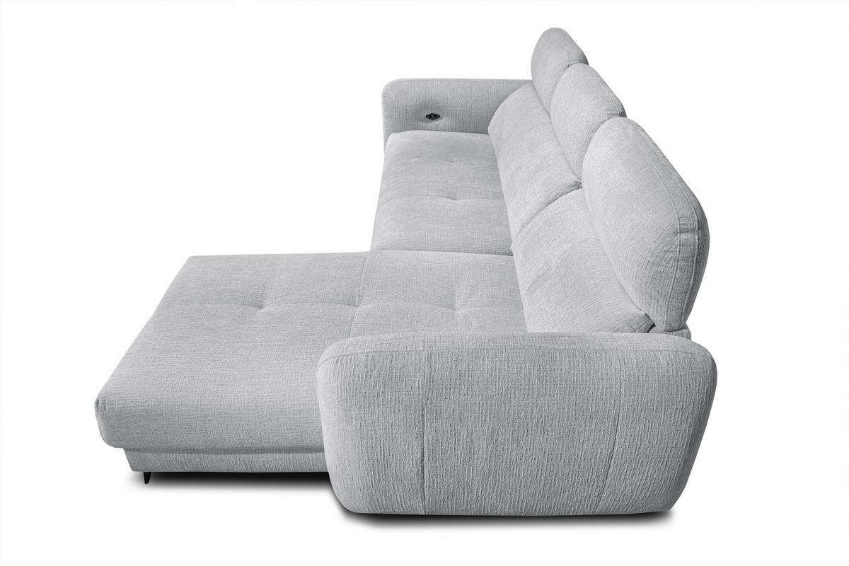 ECKSOFA SVEN 3-Sitzer, 1 Relax XL, verstellbare Kopfstützen, hellgrau - Hellgrau/Schwarz, Holzwerkstoff/Textil (256/163cm) - Wozimo
