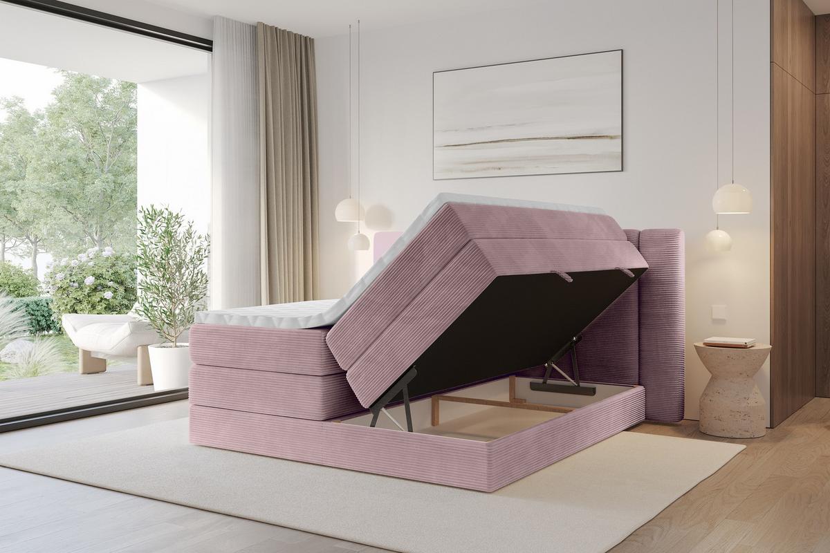 BOXSPRINGBETT mit Matratze H3/H4 - EVON KING - 180x200 cm Rosa - Rosa, Holzwerkstoff (180/200cm) - ALTDECOR