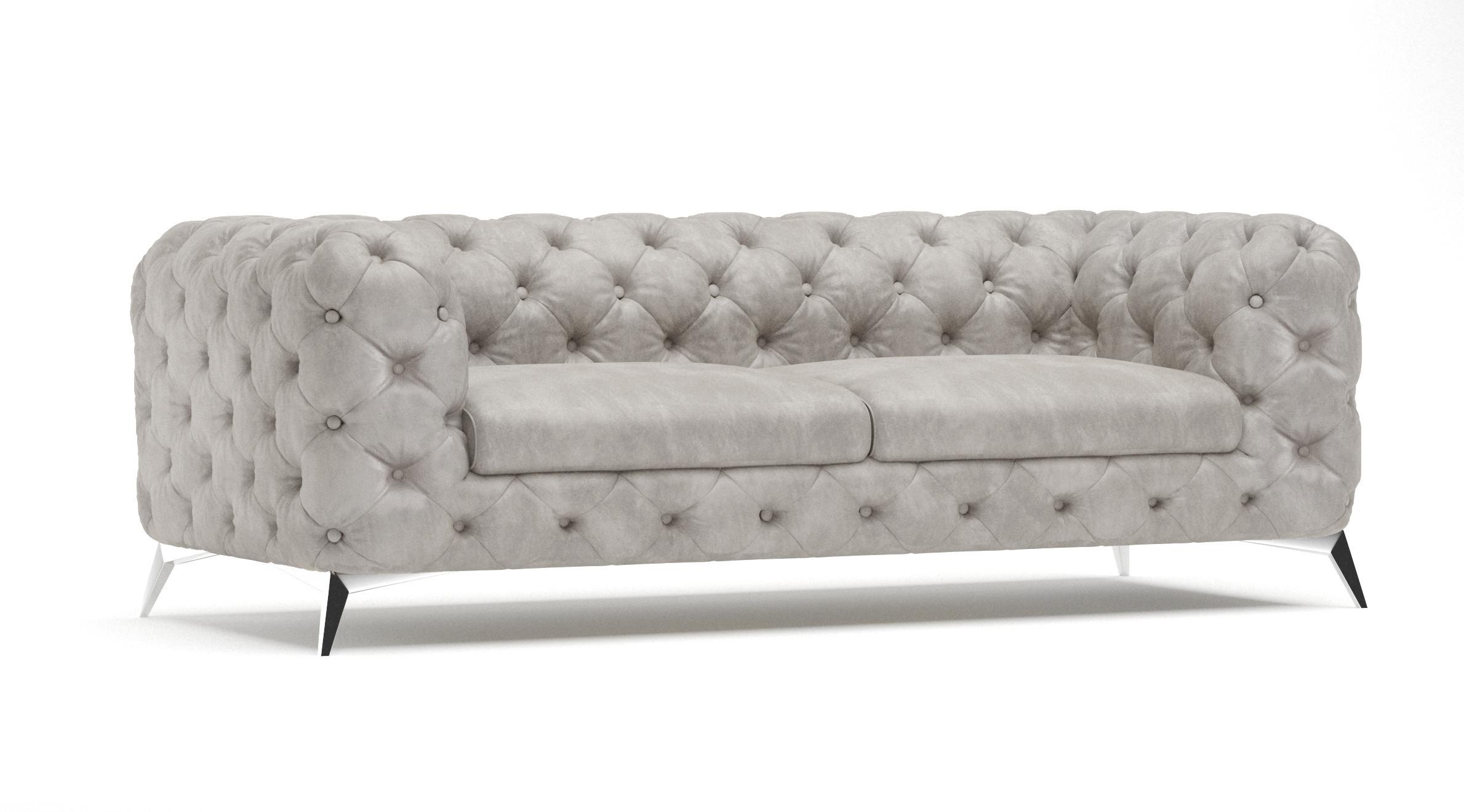 CHESTERFIELD-SOFA 3-Sitzer Quantum Grau Samt - Silberfarben/Grau, Holz/Textil (225/75/100cm) - S-Style Möbel