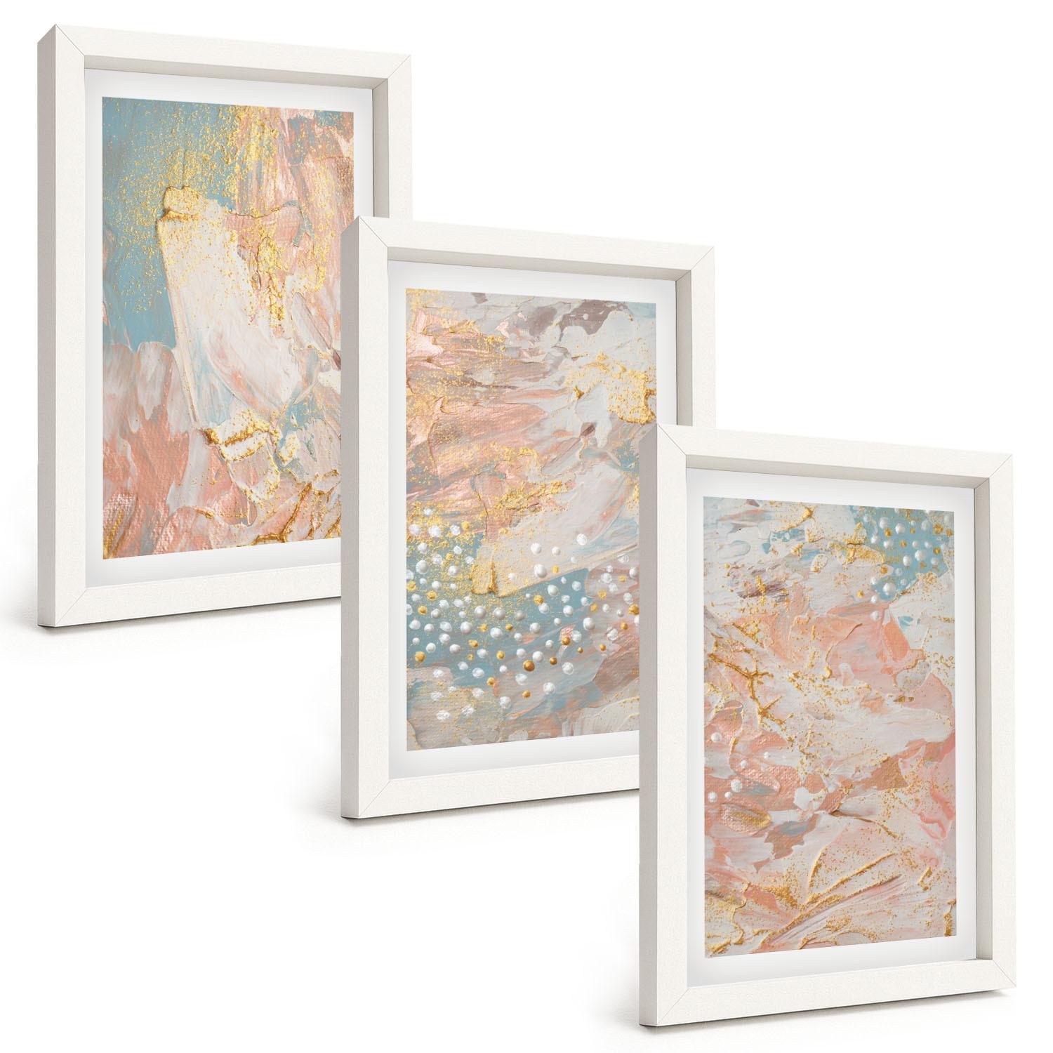 BILDER SET 3er Set - 20x30 cm Weißer Rahmen - Abstrakte Pastellmuster - Weiß, Kunststoff (20/30cm) - TULUP