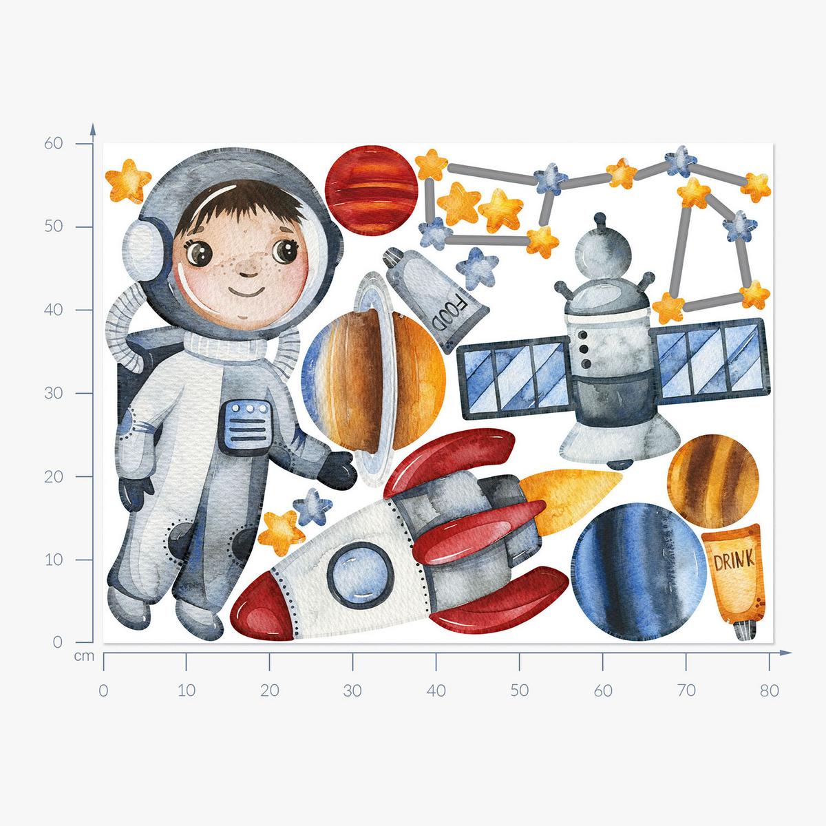 WANDAUFKLEBER 60x80cm - Kleiner Astronaut - Multicolor, Kunststoff (60/80/0.1cm) - Wallfluent