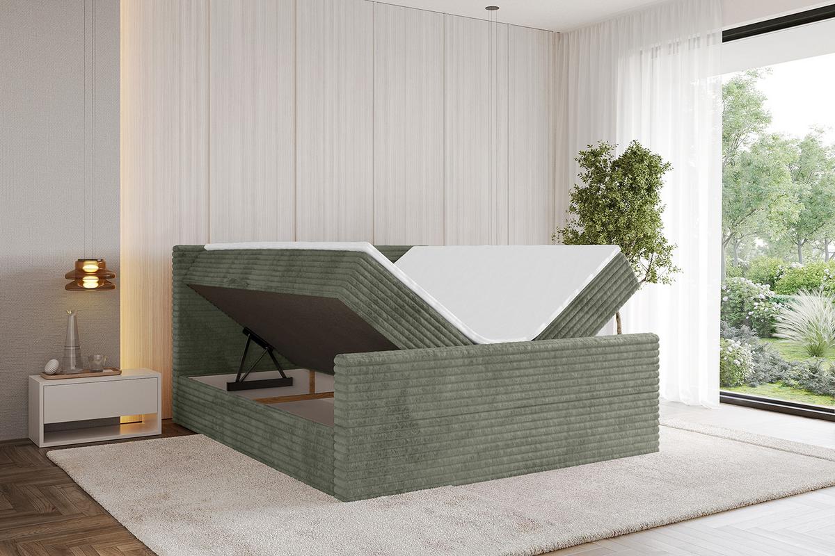 BOXBETT mit Matratze H3 und Lattenrost - TOLO-Z-v1 - 160x200 Cord - Olive - Olivgrün, Holzwerkstoff (160/200cm)