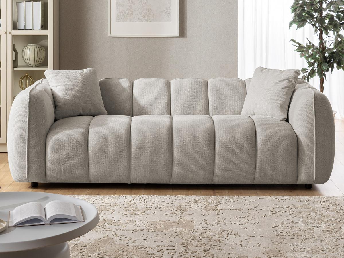 3-SITZER SOFA Nubira in tief gesteppter Bubble-Optik aus weichem Taupe Strukturstoff im modernen Design - Taupe/Schwarz, Holz/Kunststoff (228/69/89cm) - S-Style Möbel