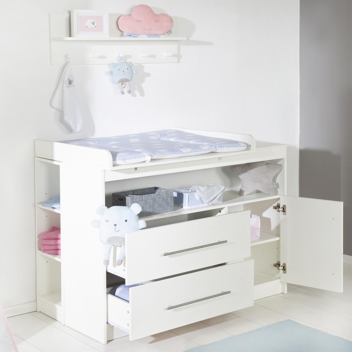 BABYZIMMER-SET Maren mit schmaler Wickelkommode 3-teilig - Weiß, Holzwerkstoff (76/80/142cm) - Roba