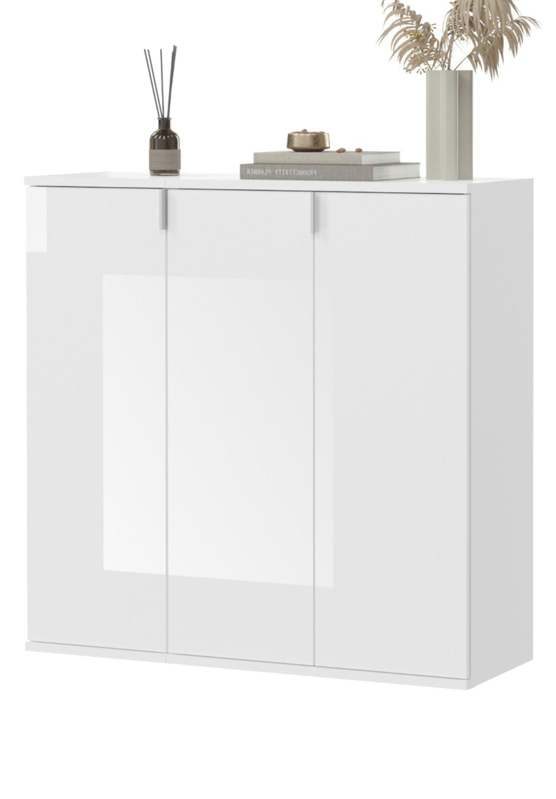 KOMMODE weiß Hochglanz 91 x 99 cm, Sideboard mit 10 Fächern - Chromfarben/Weiß Hochglanz, Holzwerkstoff/Metall (91/99/34cm) - Inn.Furn