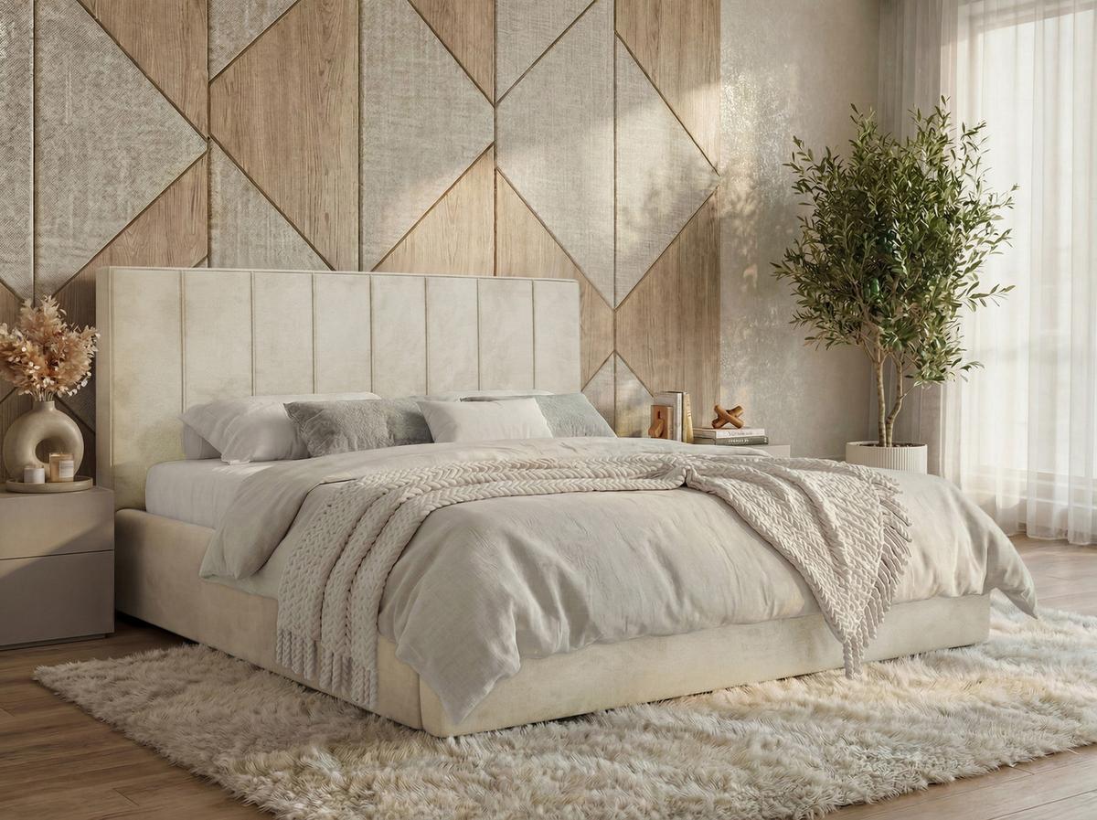POLSTERBETT TENARDO CLASSIC 180/200 - Beige Velvet - ohne Matratze - Beige/Schwarz, Kunststoff/Textil (180/200cm) - MKS