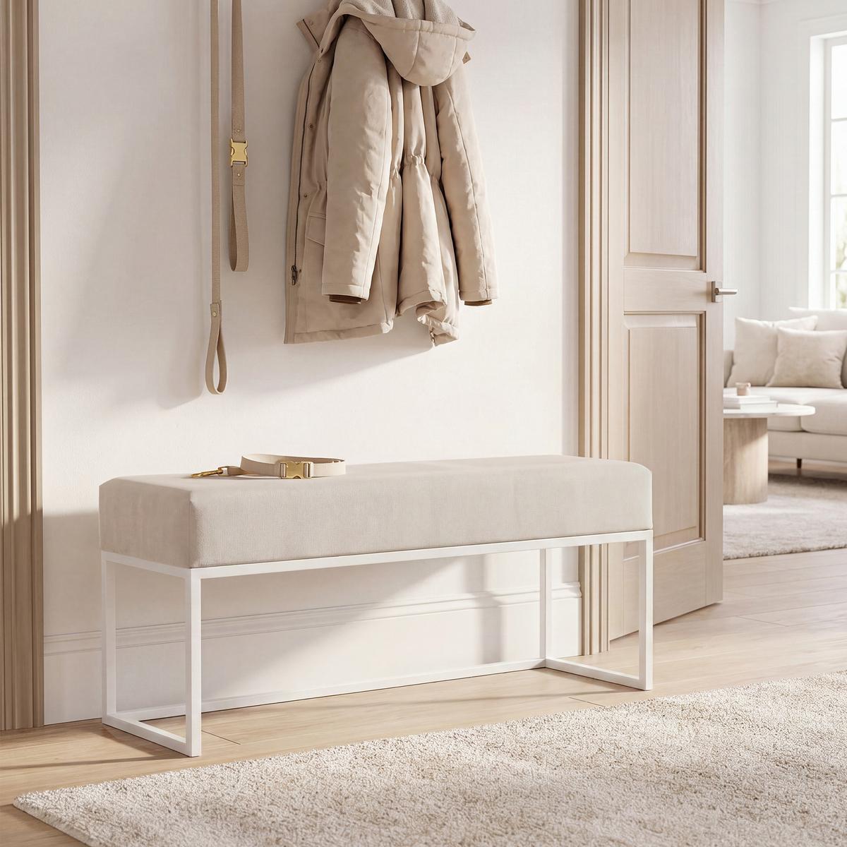 POLSTERBANK PURE 100 cm Metallgestell, Weiß / Beige - Beige, Textil/Metall (100/44/30cm) - Idohome