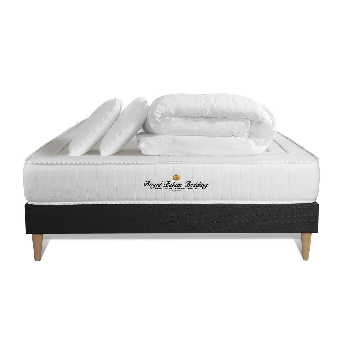 BETT Nottingham Memory-Schaum 160 x 200 cm h3 - Kit Bettgestell Schwarz - Mit Kissen und Bettdecke - Beige/Schwarz, Karton/Holz (160/200cm) - ROYAL PALACE BEDDING