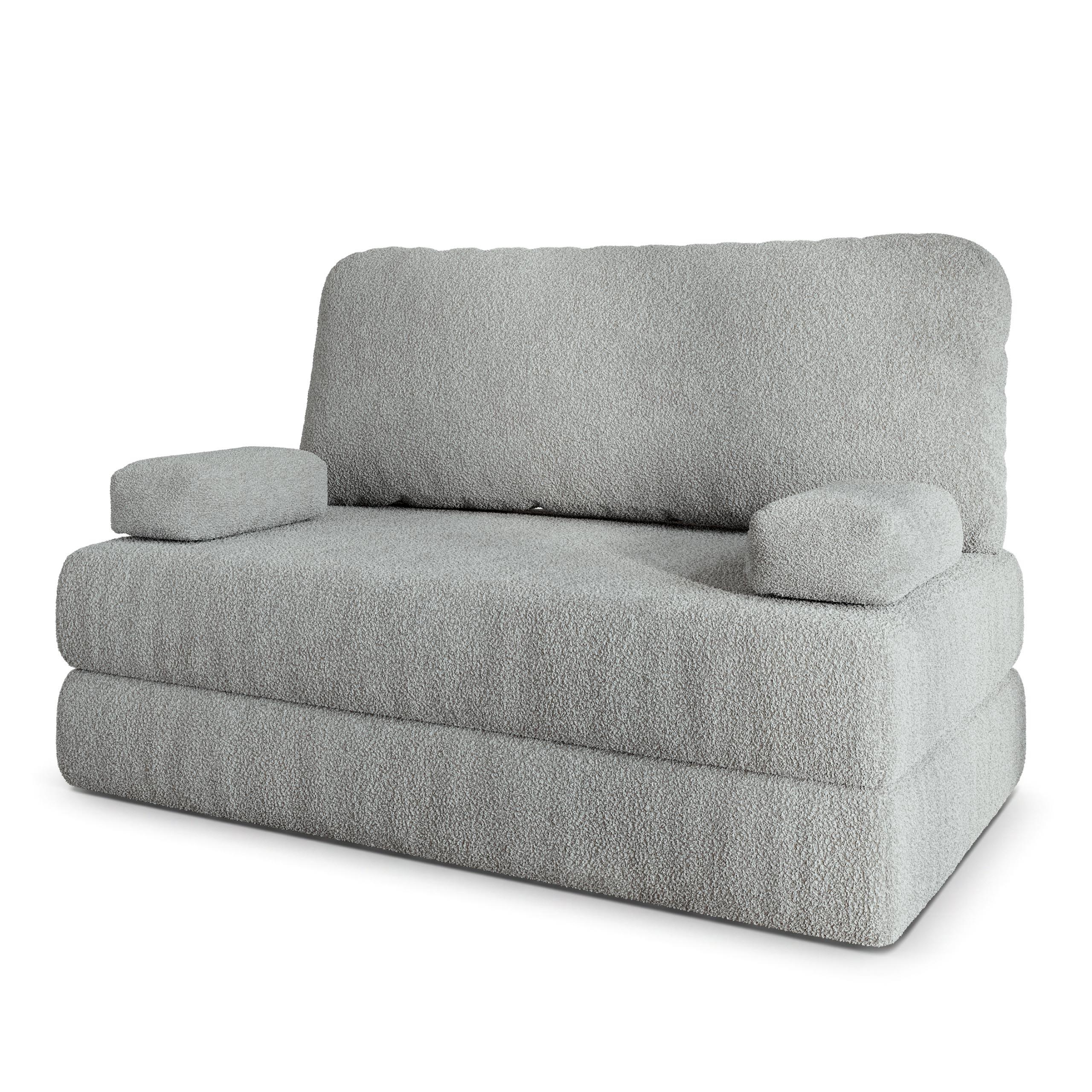 BETTSOFA KESTE aus Schaumstoff Bucle-Stoff Hellgrau Schlaffunktion - Hellgrau, Textil (140/86/60cm) - MASSENO