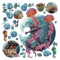WANDAUFKLEBER 60x64cm - Die Unterwasserwelt der Quallen - Multicolor, Kunststoff (60/64/0.1cm) - Wallfluent