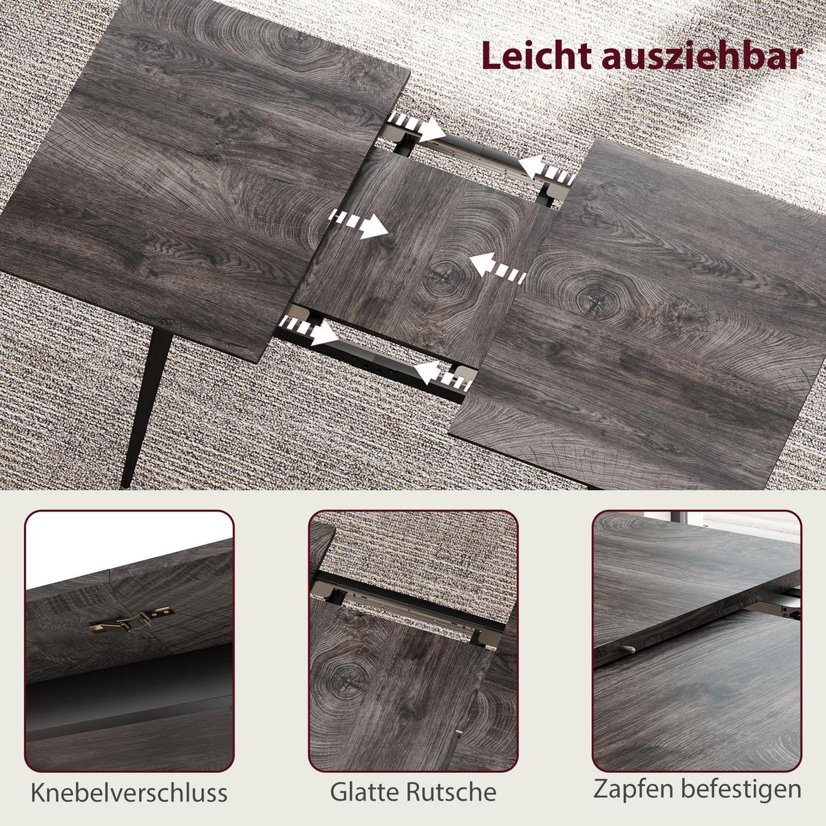 ESSTISCH MDF Stahl Grau - Schwarz/Grau, Holzwerkstoff/Metall (160/75/77cm) - HOMCOM