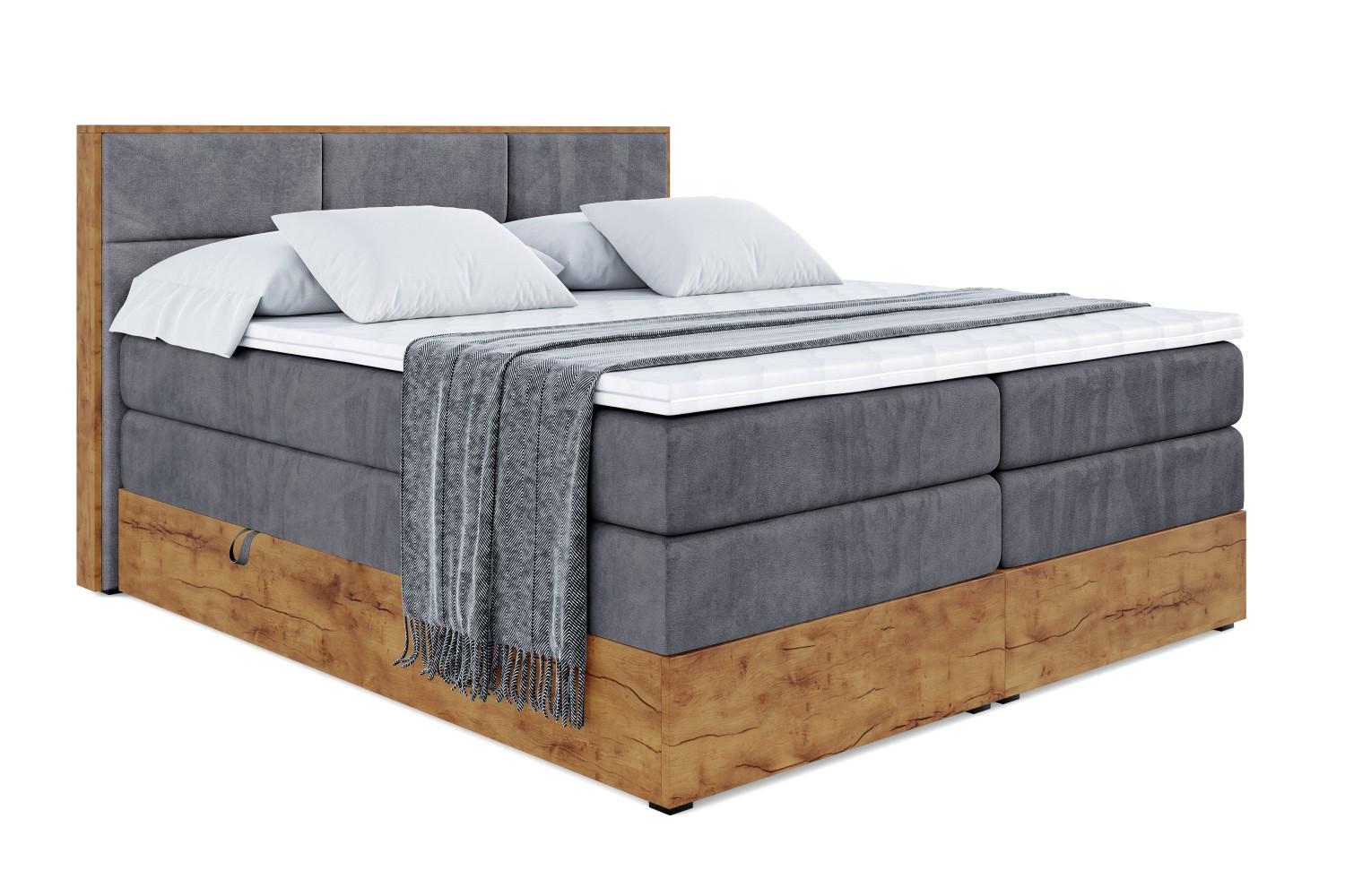 BOXSPRINGBETT mit Matratze H3|H4 und Lattenrost - LOLLI1 KING-120x200 - Dunkelgrau Casablanca - Dunkelgrau, Holzwerkstoff (120/200cm) - ALTDECOR