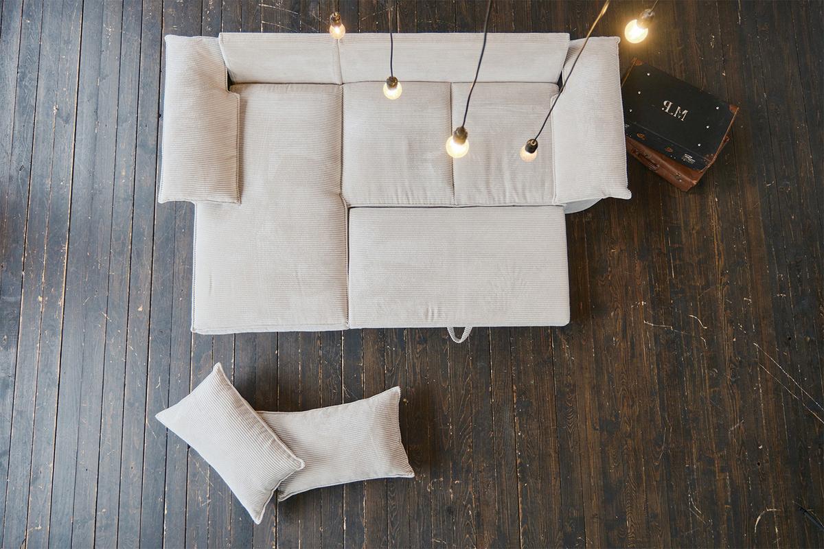 ECKSOFA DAMETO Weiß Cord Mit Schlaffunktion - Schwarz/Weiß, Kunststoff/Textil (266/174cm) - KAWOLA
