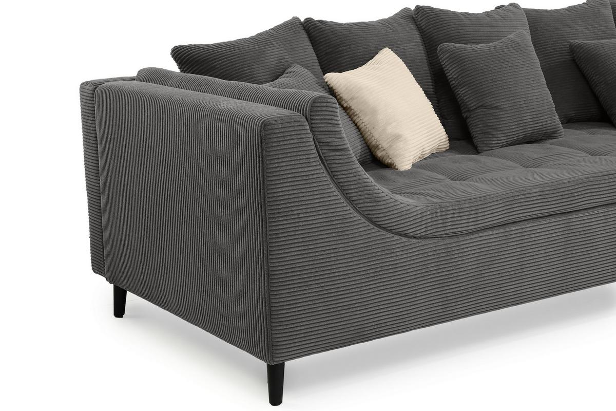 ECKSOFA mit dekorativen Steppungen und Rutschenlehne, seitenverkehrt montierbar B326/T213/H91 cm, Cord Dunkelgrau / 15222 - Dunkelgrau/Anthrazit, Textil/Metall (326/213cm) - luma-home