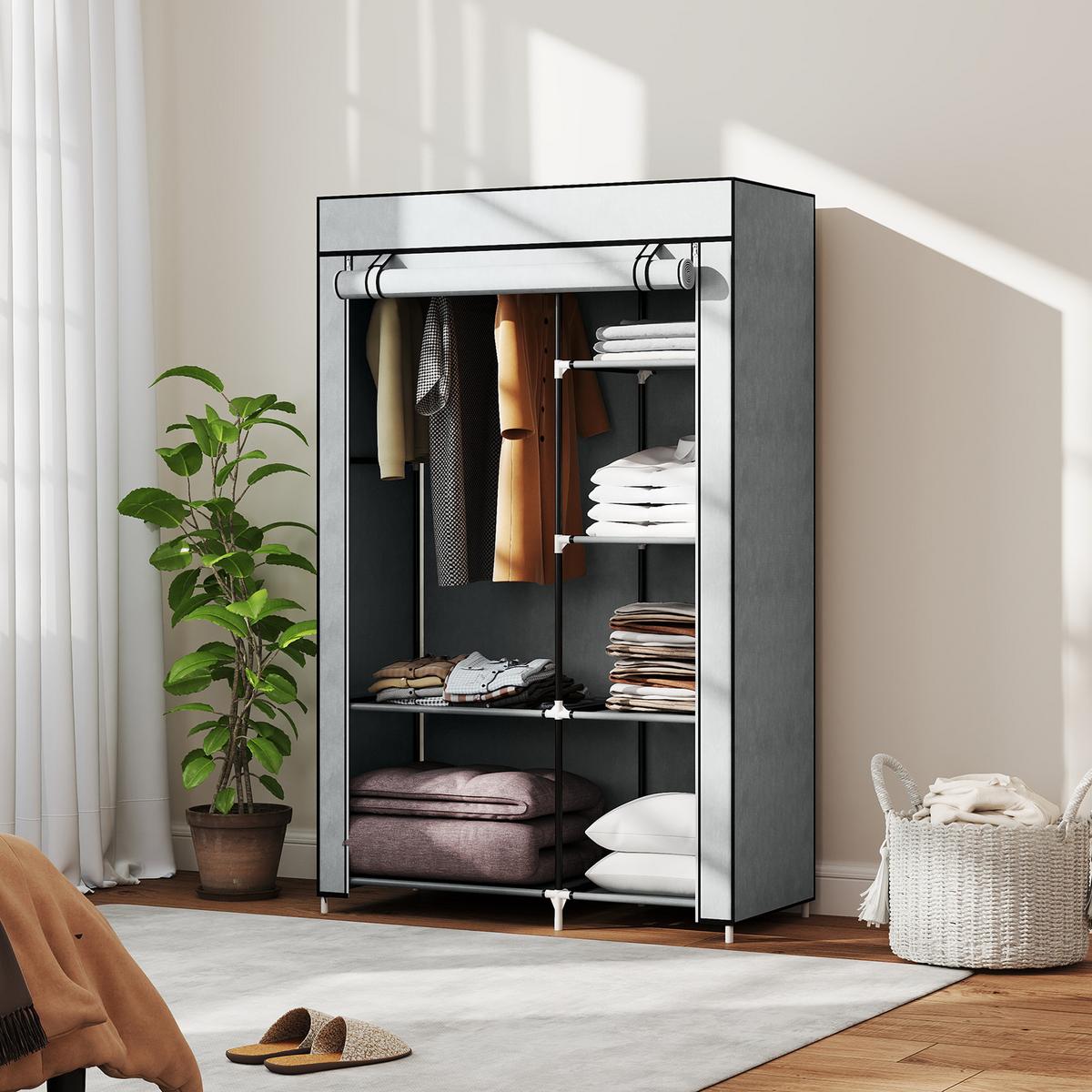 KLEIDERSCHRANK, Stoffschrank, Grau - Grau, Metall (43/162.5/103cm) - HOMCOM