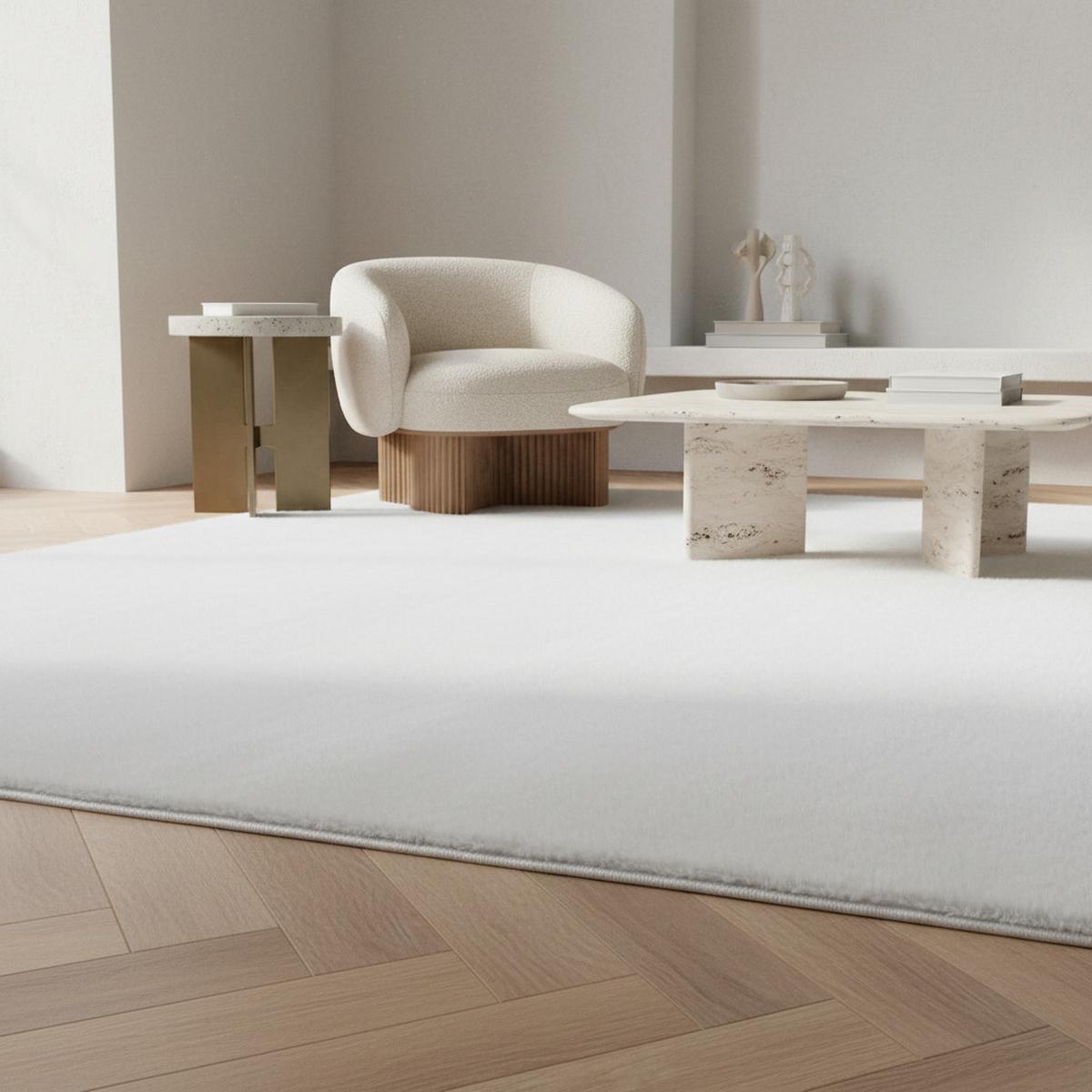 KURZFLORTEPPICH Waschbar ISAR, einfarbig, aus Polyester, Weiß, 80 x 150 cm - Weiß, Textil (150/80cm) - KADIMA DESIGN