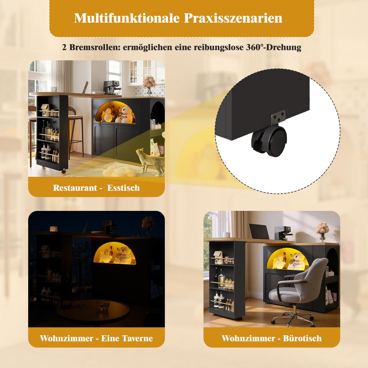 BARTISCH Ausziehbar 138-220cm Holzoptik mit Weinregal & Schubladen - Schwarz, Holzwerkstoff (39/205/100cm) - Urban Meuble