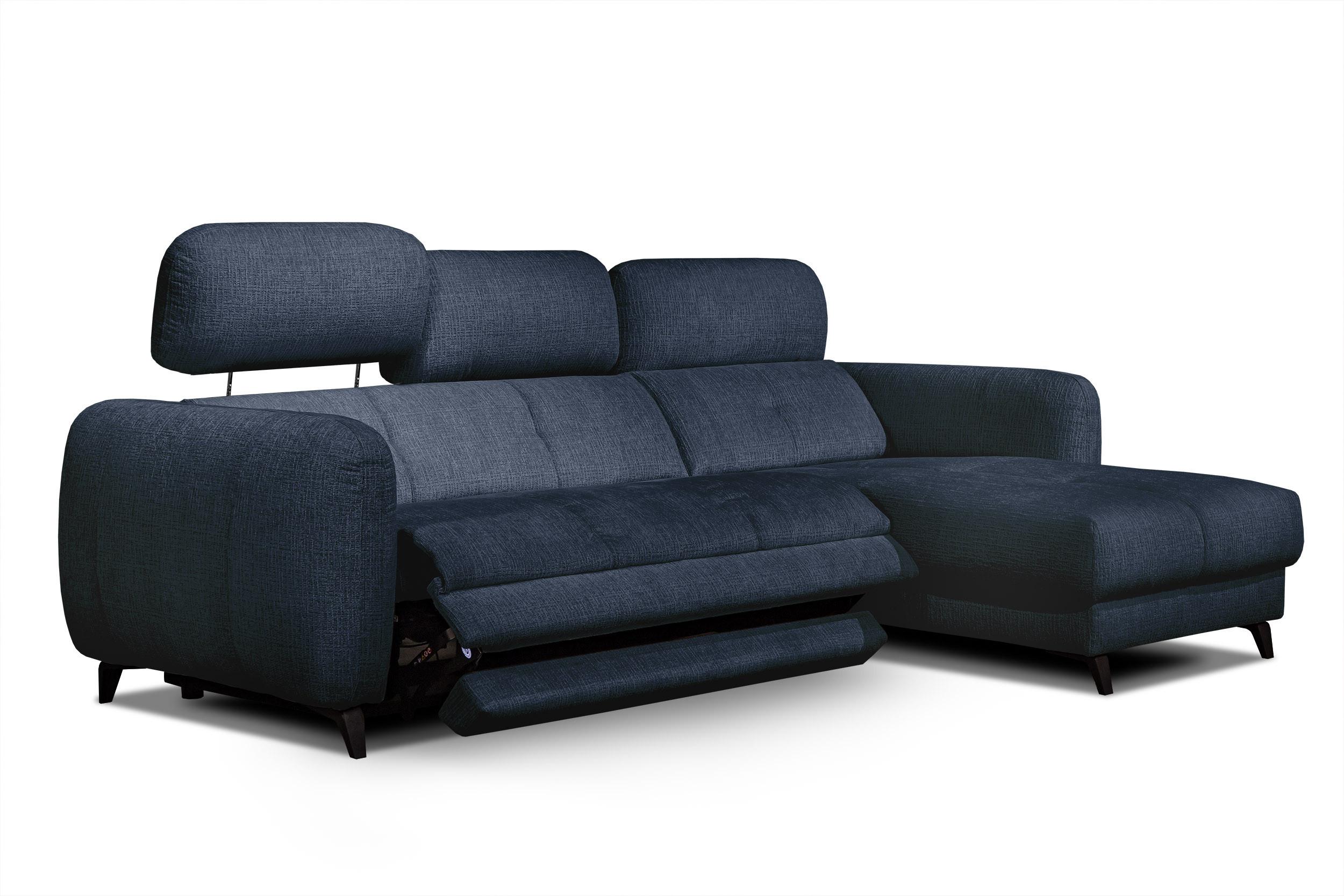 ECKSOFA SVEN 3-Sitzer, 1 Relax XL, verstellbare Kopfstützen, navy blue - Schwarz/Dunkelblau, Holzwerkstoff/Textil (256/163cm) - Wozimo