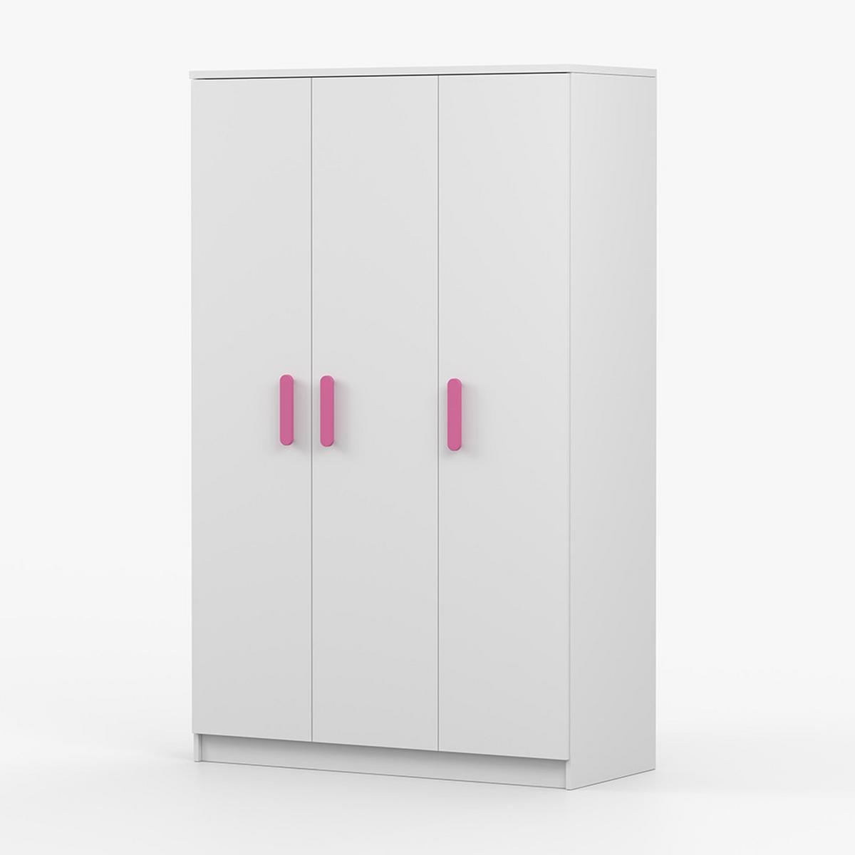 KLEIDERSCHRANK Jonas I 2D 19, 120/192/50, 3-türig, weiß - Rosa/Weiß, Holzwerkstoff (120/194/50cm) - imoebel24